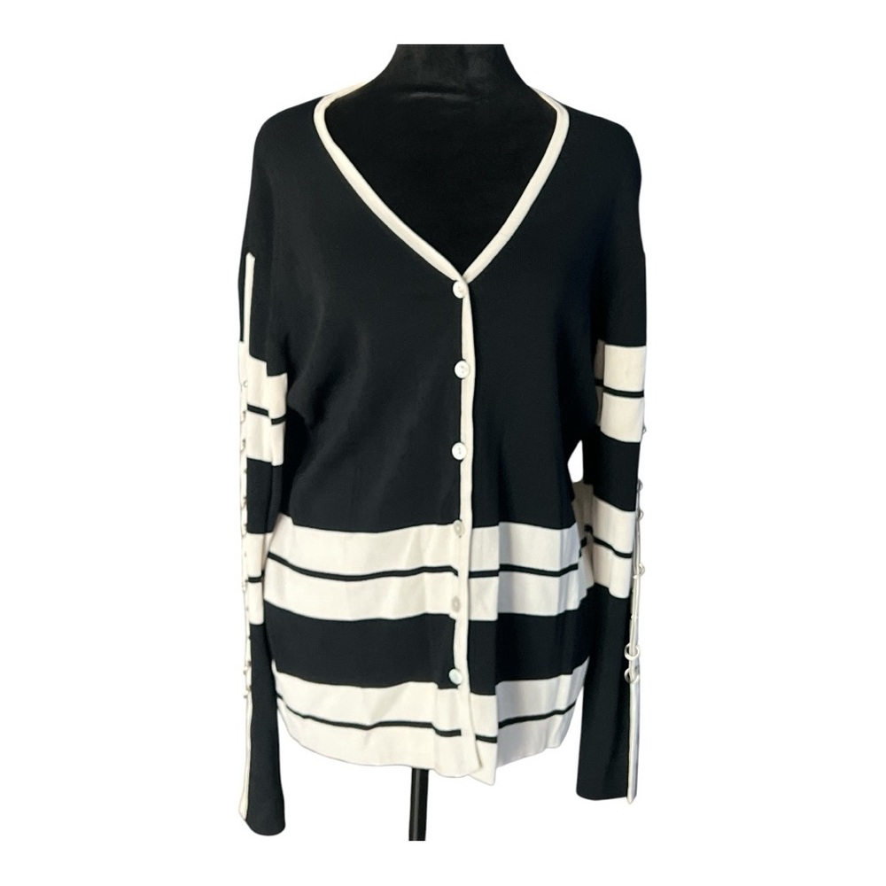 Black and White Striped Knit Women's Sweater Size XL